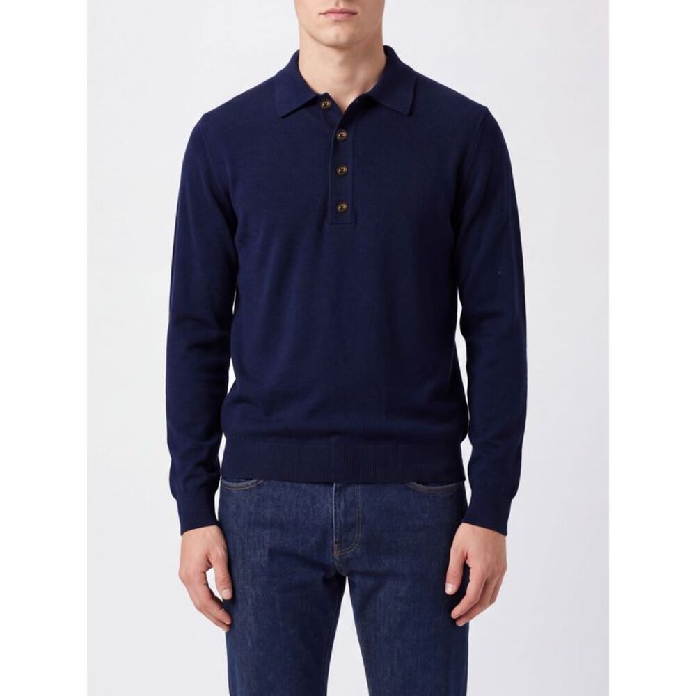 Eleventy Men Long-Sleeved Knit Polo Shirt Eleventy In Cashmere And Cotton Blend